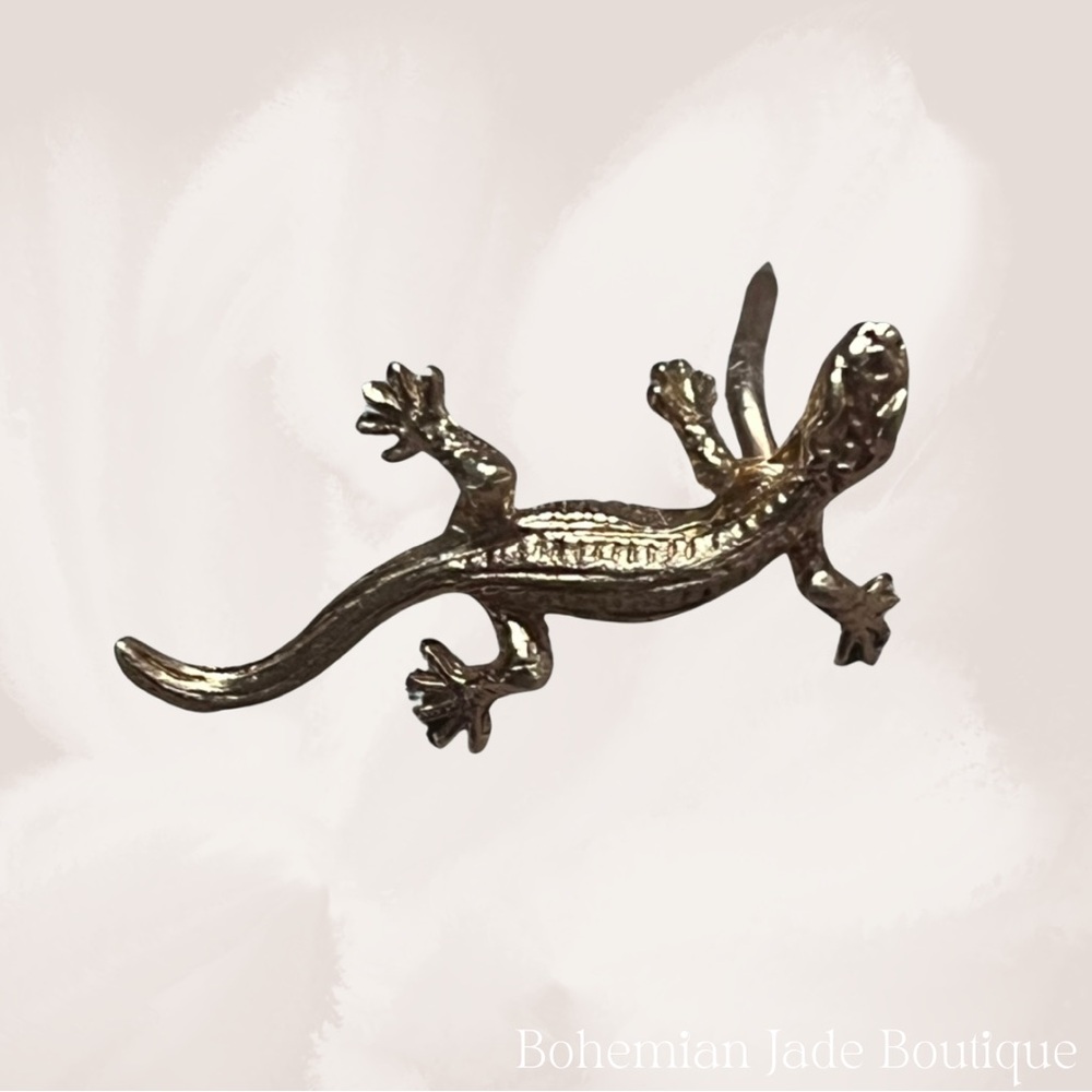 Vintage Small Gold Lizard Gecko Brooch Pin With Screw On Pin Back - Picture 2 of 5